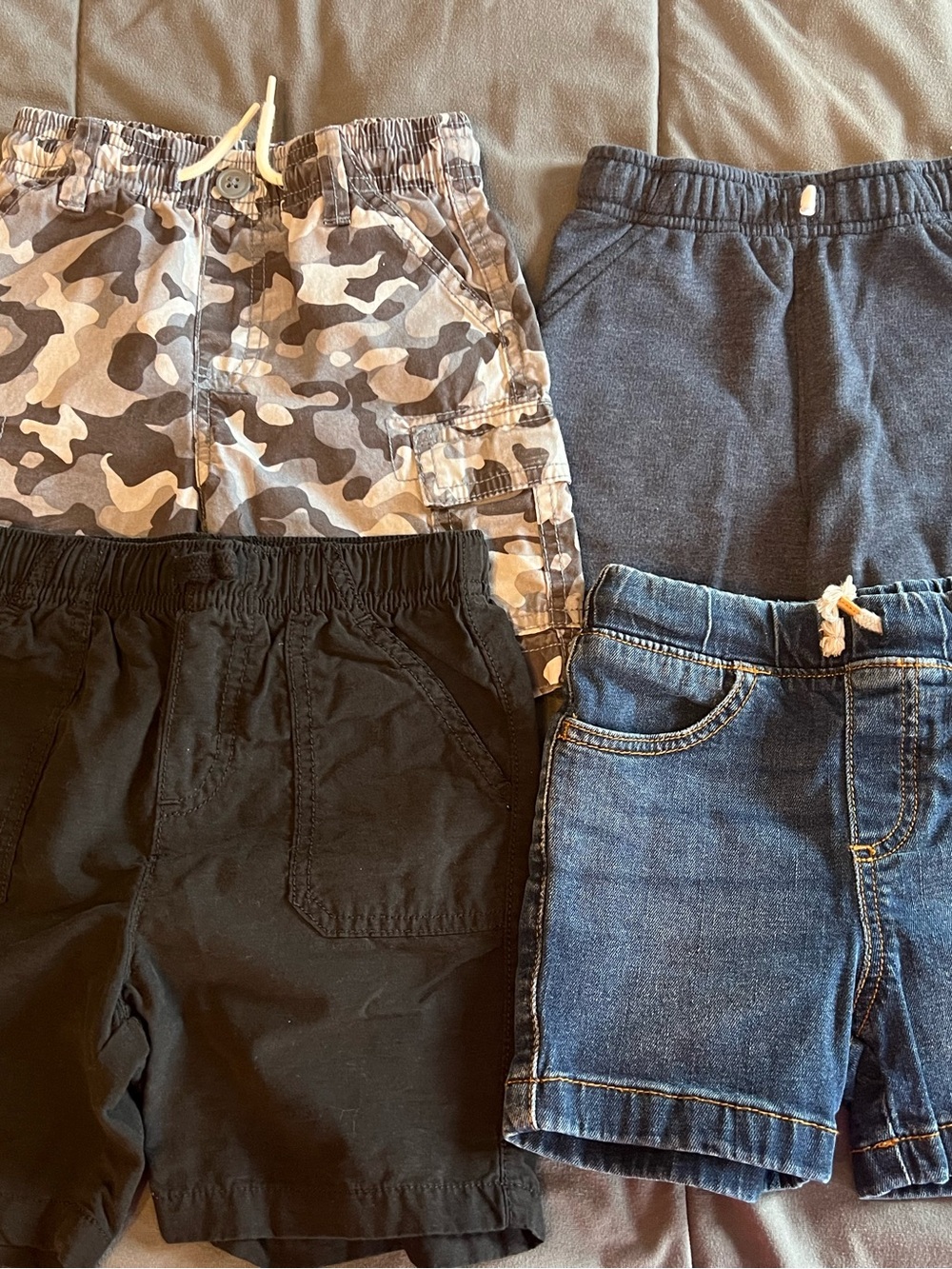 Boys 4-Pack Shorts in Camo, Black, Navy, Denim